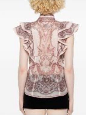 Zimmerman Pink Paisley Ruffle Sleeve Top